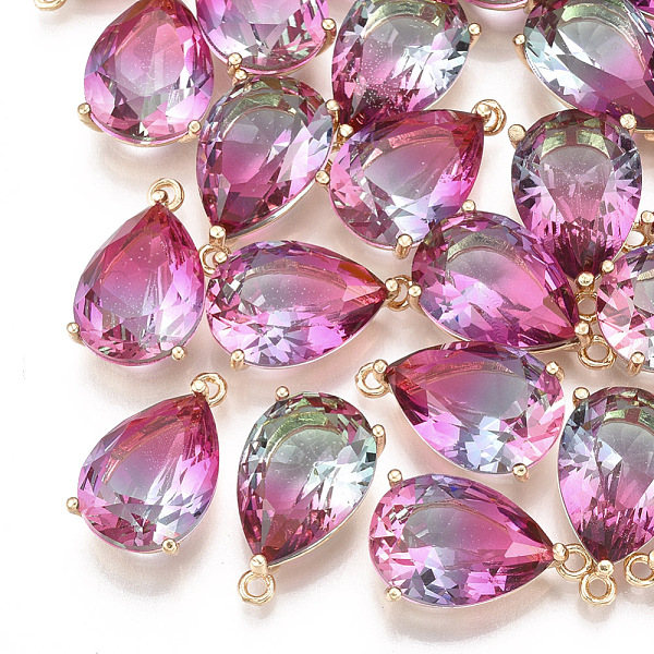 

PandaHall Glass Pendants, with Brass Findings, Faceted, teardrop, Golden, Colorful, 22x13x9mm, Hole: 1.5mm Brass+Glass Teardrop