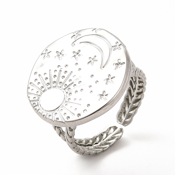 

PandaHall 304 Stainless Steel Sun & Moon Planet Open Cuff Ring for Women, Stainless Steel Color, Inner Diameter: 17mm 304 Stainless Steel