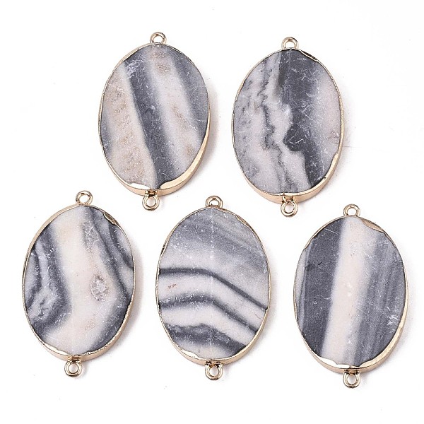 

PandaHall Natural Dalmatian Jasper Links Connectors, with Edge Golden Plated Iron Loops, Oval, Faceted, 42.5x25x9.5mm, Hole: 1.8mm Dalmatian...