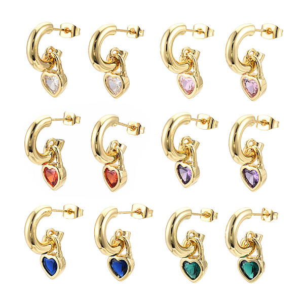 

PandaHall Cubic Zirconia Heart Padlock Dangle Stud Earrings, Real 18K Gold Plated Brass Half Hoop Earrings for Women, Nickel Free, Mixed..., Multicolor