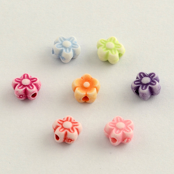 

PandaHall Craft Style Acrylic Beads, Flower, Mixed Color, 7x4mm, Hole: 2mm, about 4000pcs/500g Acrylic Flower Multicolor