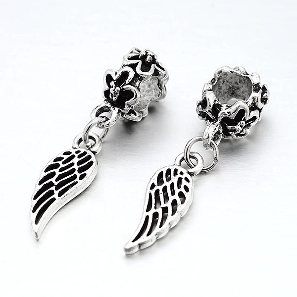 

PandaHall Wing Alloy European Dangle Charms, Large Hole Pendants, Antique Silver, 32mm, Hole: 4.5~5mm, Dangle: 18x6.2mm Alloy Wing