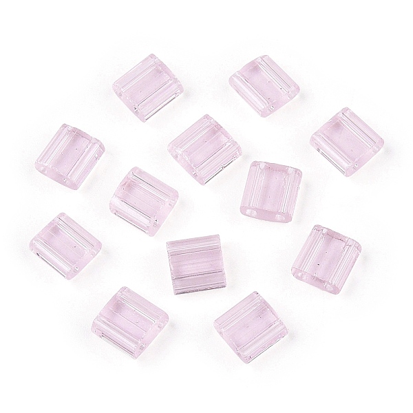 

PandaHall 2-Hole Glass Seed Beads, Transparent Colours, Rectangle, Pearl Pink, 5x4.5~5.5x2~2.5mm, Hole: 0.5~0.8mm Glass Rectangle