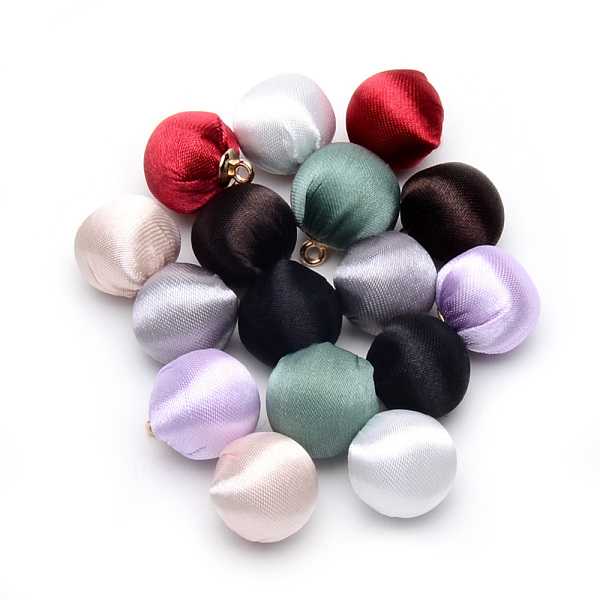 

PandaHall Handmade Polyester Cloth Fabric Covered Pendants, with Alloy Findings, Roun, Golden, Mixed Color, 16~17x13.5~14mm, Hole: 1.5mm..., Multicolor