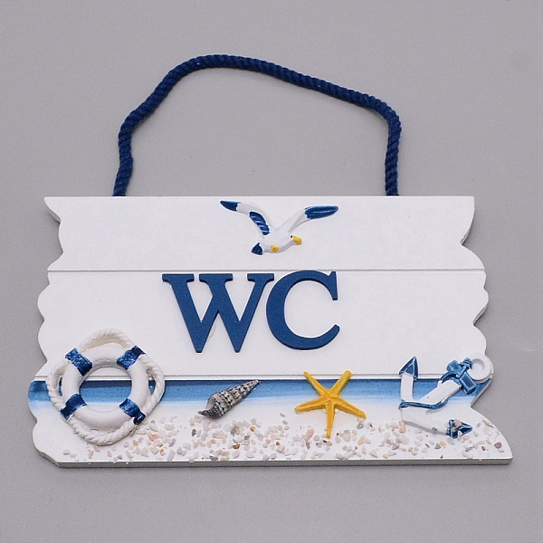 

PandaHall Mediterranean Style MDF Hanging Plate, with Cotton Cord, Word WC for Bathroom Toilet Decoration, White, 225mm Wood Others White