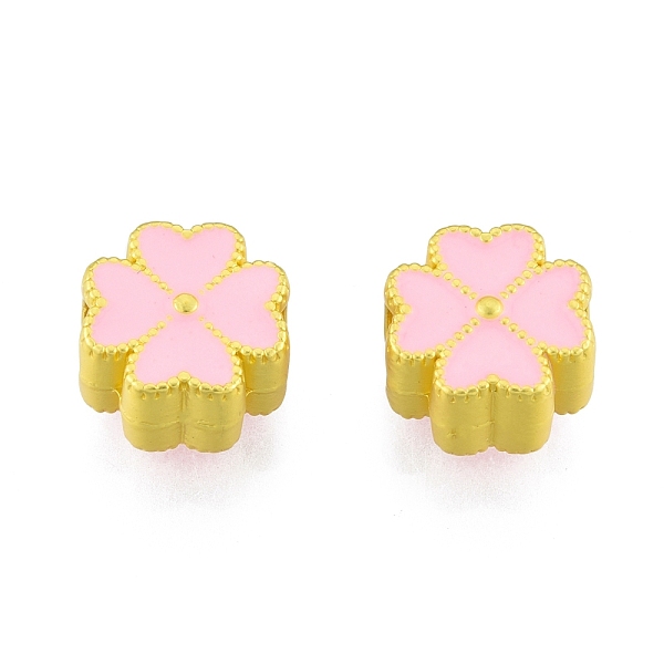 

PandaHall Alloy Enamel European Beads, Large Hole Beads, Matte Style, Clover, Matte Gold Color, 11x11.5x7mm, Hole: 4mm Alloy+Enamel Clover