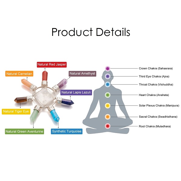 

PandaHall Chakra Natural & Synthetic Mixed Stone Jewelry Decorations, with Alloy Finding, Platinum, 79x23mm Mixed Stone Sun Multicolor