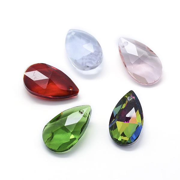 

PandaHall Faceted Glass Pendants, teardrop, Mixed Color, 15x9.5x5.5mm, Hole: 1mm Glass Teardrop Multicolor