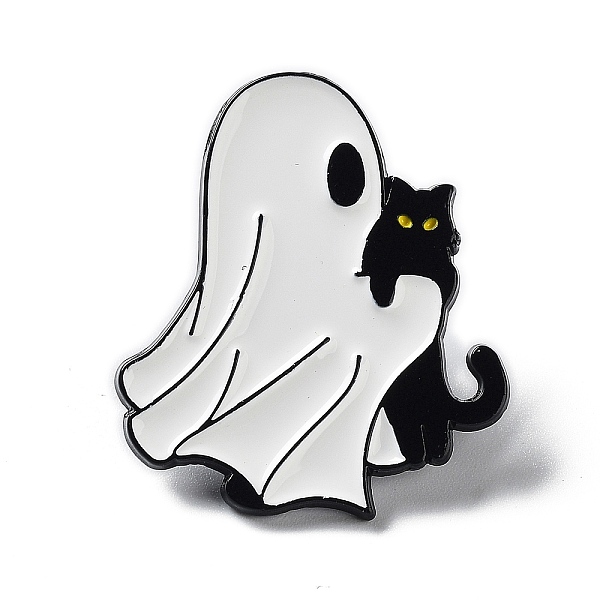 

PandaHall Ghost with Black Cat Alloy Enamel Brooch, Halloween Pins, White, 29x25x1.5mm Alloy+Enamel Ghost White
