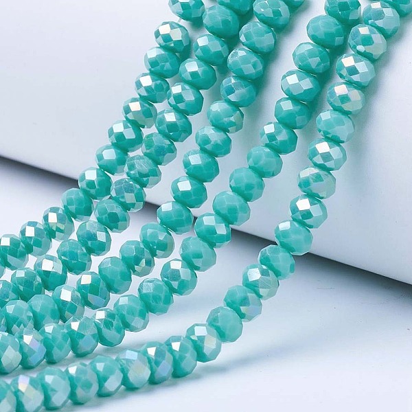 

PandaHall Electroplate Glass Beads Strands, Opaque Solid Color, AB Color Plated, Faceted, Rondelle, Medium Turquoise, 3.5x3mm, Hole: 0.4mm...