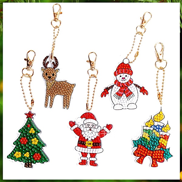

PandaHall Christmas Theme DIY Diamond Painting Keychain Kit, Including Acrylic Board, Keychain Clasp, Bead Chain, Resin Rhinestones Bag...