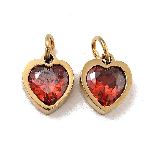

PandaHall Vacuum Plating 304 Stainless Steel Pendants, with Cubic Zirconia and Jump Rings, Single Stone Charms, Heart, Golden, FireBrick..., Red