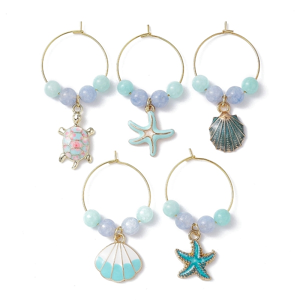 

PandaHall Turtle/Starfish/Shell Alloy Enamel Wine Glass Charms, with Hoop Earrings Findings and Natural Jade/Malaysia Jade Bead, Mixed...
