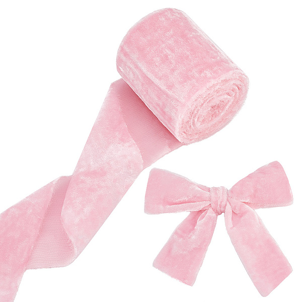 

PandaHall Flat Velvet Ribbons, Raw Edged Ribbons, Clothes Accessories, Pink, 3 inch(75mm), about 3 Yards/Roll Velvet None Pink