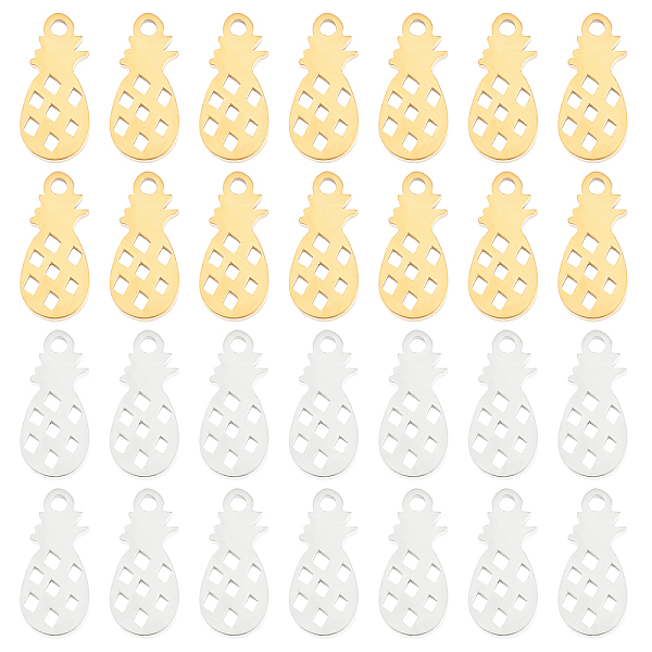 

PandaHall DICOSMETIC 28Pcs 2 Colors 304 Stainless Steel Charms, Laser Cut, Pineapple, Mixed Color, 11.5x5.5x1mm, Hole: 1.2mm, 14pcs/color...