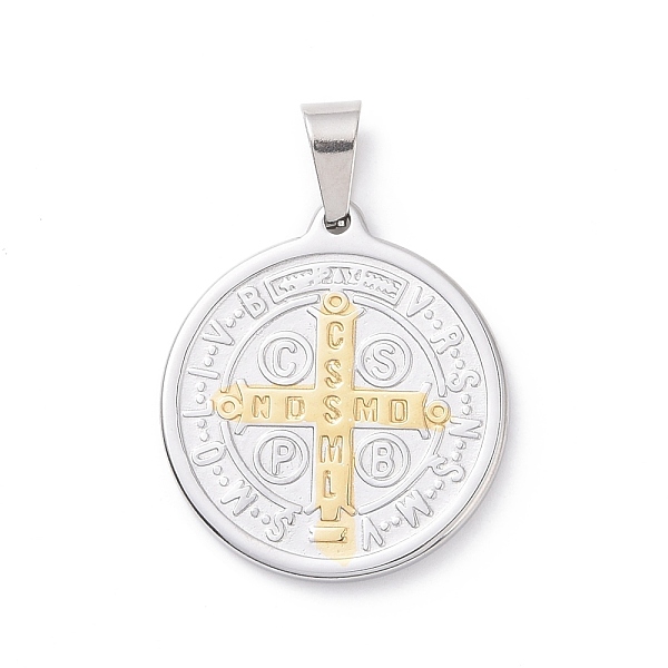 

PandaHall 304 Stainless Steel Pendants, Flat Round, Saint Benedict Medal, Golden & Stainless Steel Color, 31x28x2.5mm, Hole: 4x6mm 304...