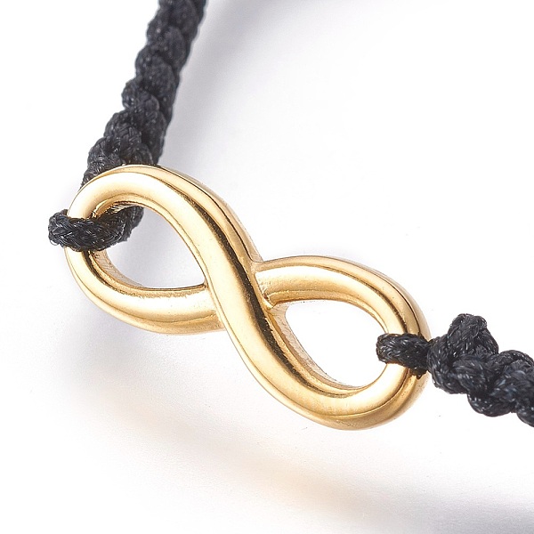 

PandaHall Adjustable Nylon Cord Braided Beaded Bracelets, with 304 Stainless Steel Links, Infinity, Golden, 6-1/4 inch(16cm)~11-7/8 inch..., Black