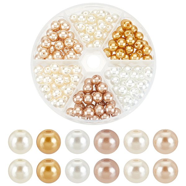 

PandaHall PH 150pcs 8mm Glass Pearls 6 Metallic Color Series Pearl Craft Beads, Baking Painted Pearlized Glass Beads Round Pearl Beads for..., Multicolor