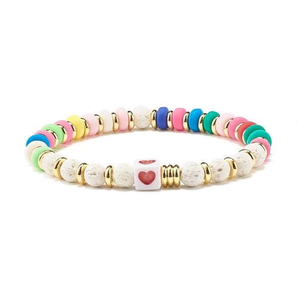

PandaHall Heart Pattern & Heishi Beads Stretch Bracelets for Women, Natural Lava Rock Beads Bracelet, Colorful, Inner Diameter: 2-1/8 inch...