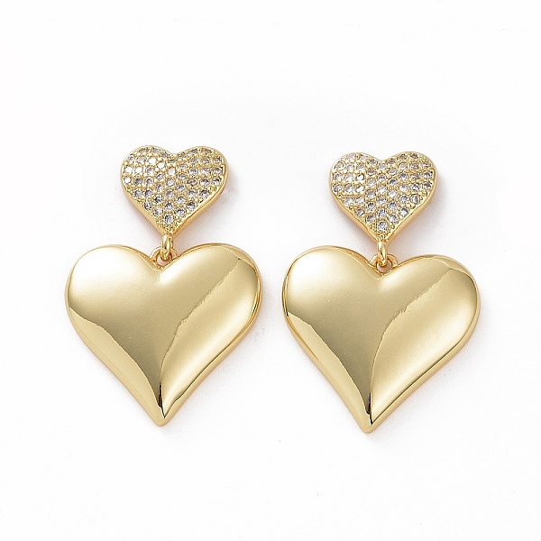 

PandaHall Clear Cubic Zirconia Heart Dangle Stud Earrings, Brass Jewelry for Woman, Golden, 30mm, Pin: 0.7mm Cubic Zirconia Heart Clear