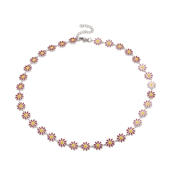 

PandaHall Enamel Daisy Link Chain Necklace, Vacuum Plating 304 Stainless Steel Jewelry for Women, Stainless Steel Color, Blue Violet, 16.3...