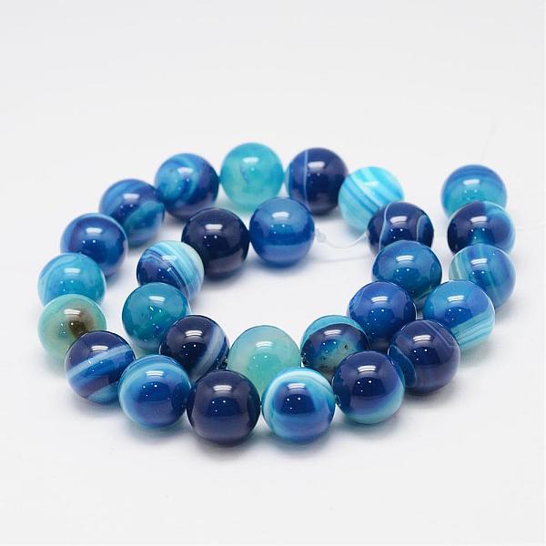 

PandaHall Natural Striped Agate/Banded Agate Bead Strands, Round, Grade A, Dyed, Dodger Blue, 14mm, Hole: 1mm, about 27~28pcs/strand, 14.5...
