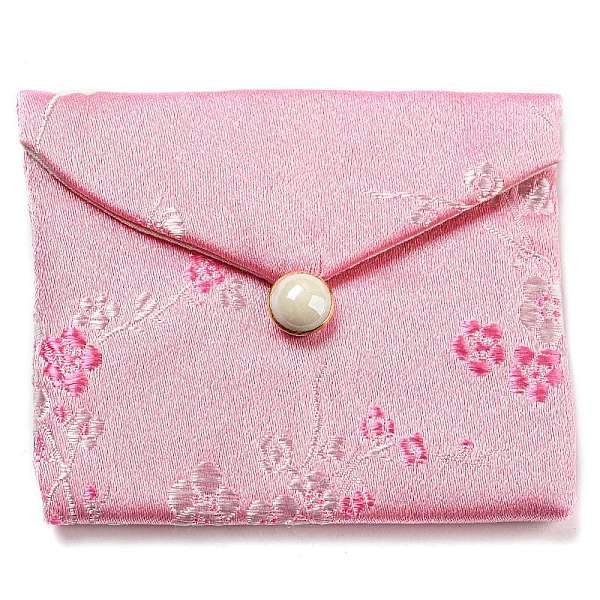 

PandaHall Chinese Style Floral Cloth Jewelry Storage Pouches, with Plastic Button, Rectangle Jewelry Gift Case for Bracelets, Earrings..., Pink