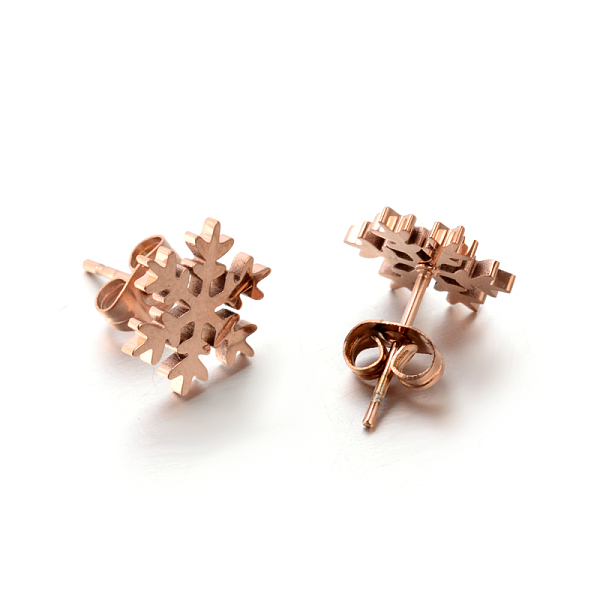 

PandaHall 304 Stainless Steel Ear Studs, Hypoallergenic Earrings, Snowflake, Rose Gold, 12x12mm, Pin: 0.8mm 304 Stainless Steel Snowflake