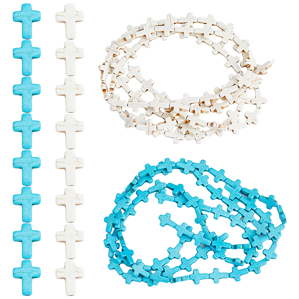 

PandaHall DICOSMETIC 6 Strands 2 Colors Synthetic Turquoise Beads Strands, Dyed, Cross, Mixed Color, 16x12x3.5mm, Hole: 1mm, about..., Multicolor