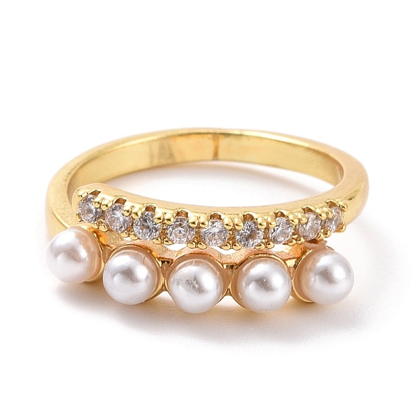 

PandaHall Clear Cubic Zirconia Cuff Ring with Plastic Pearl, Brass Jewelry for Women, Cadmium Free & Lead Free, Light Gold, US Size 6 1/2...