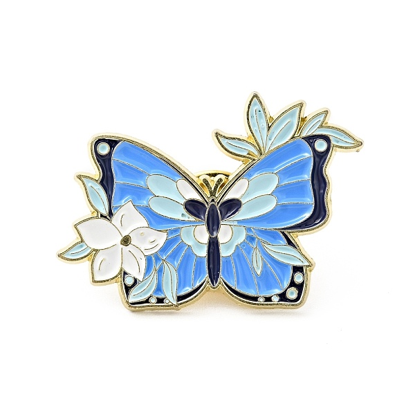 

PandaHall Flower Butterfly Enamel Pin, Gold Plated Alloy Badge for Backpack Clothes, Deep Sky Blue, 21x30x1.5mm Alloy+Enamel
