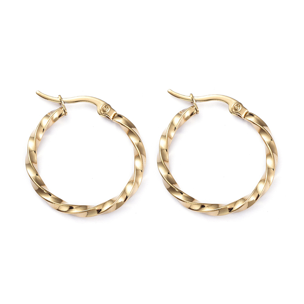 

PandaHall 201 Stainless Steel Hoop Earrings, with 304 Stainless Steel Pins, Twisted Ring Shape, Golden, 25x2.5mm, Pin: 1x0.7mm 304 Stainless...