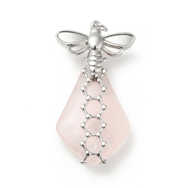 

PandaHall Natural Rose Quartz Pendants, Teardrop Charm, with Stainless Steel Color Plated 304 Stainless Steel Bee Findings...