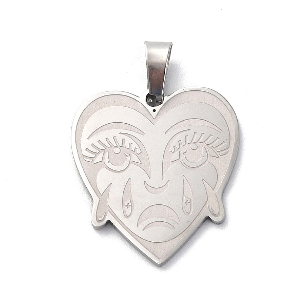 

PandaHall 304 Stainless Steel Pendants, Crying Heart Charm, Stainless Steel Color, 26x24x1mm, Hole: 7.5x4.5mm 304 Stainless Steel Heart