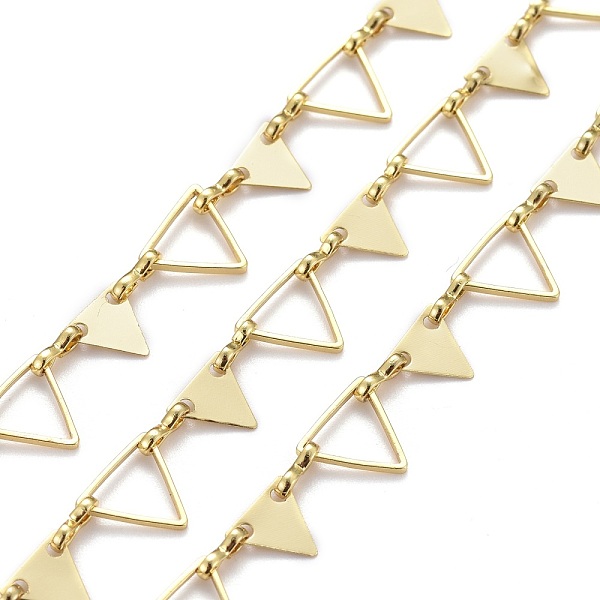 

PandaHall Handmade Brass Triangle Link Chains, with Spool, Long-lasting Plated, Unwelded, Golden, Triangle: 9x8x0.5mm and 7.5x6.5x0.1mm...