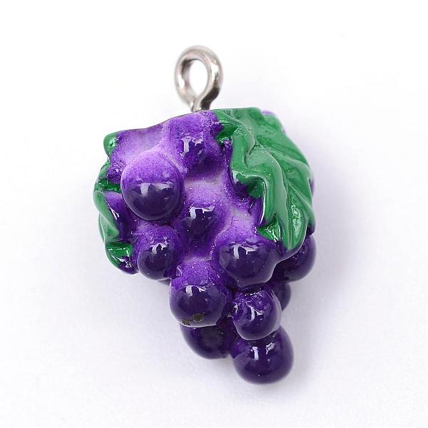 

PandaHall Autumn Theme Grape Resin Pendants, with Platinum Tone Iron Findings, Dark Violet, 21x14x11mm, Hole: 2mm Iron+Resin Fruit Purple