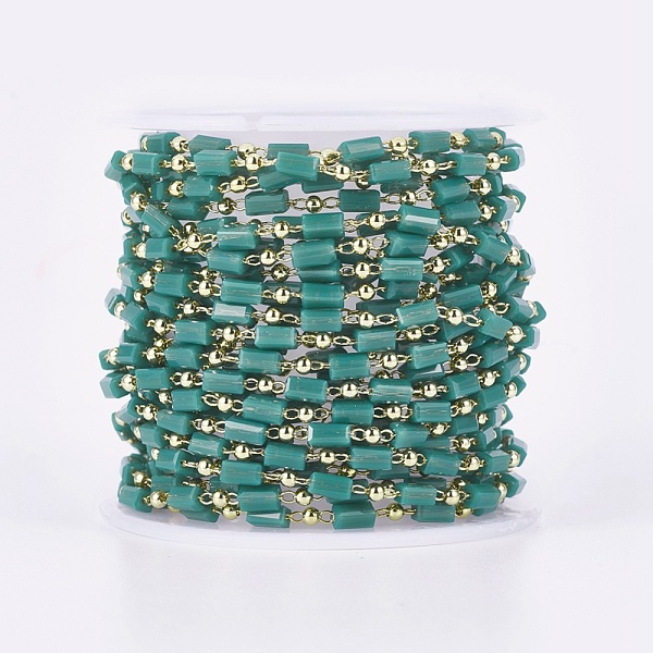 

PandaHall Handmade Glass Beaded Chains, Soldered, with Brass Findings, with Spool, Long-Lasting Plated, Real 18K Gold Plated, Cuboid, Sea..., Green