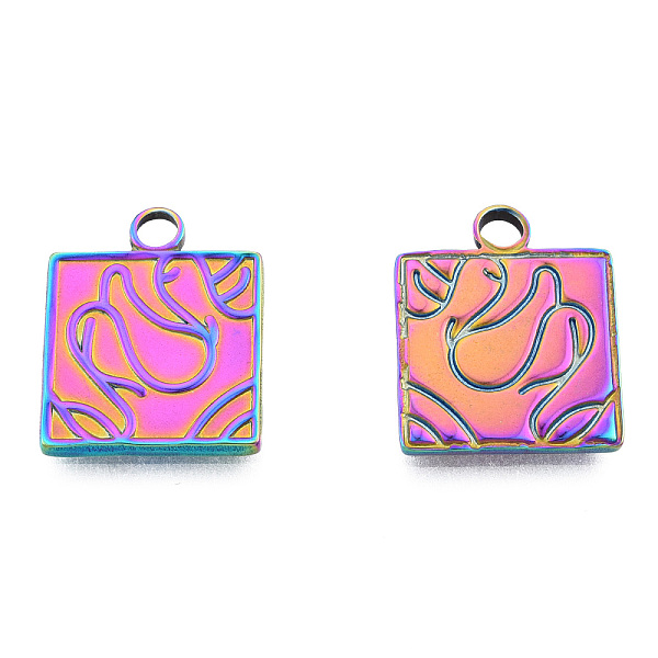 

PandaHall Ion Plating(IP) 201 Stainless Steel Pendants, Square, Rainbow Color, 19x15x1.5mm, Hole: 2.5mm 201 Stainless Steel Square