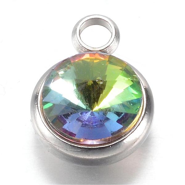 

PandaHall 304 Stainless Steel Glass Rhinestone Charms, Faceted, Flat Round, Colorful, 14x10x7mm, Hole: 2.5mm Stainless Steel+Glass Flat...