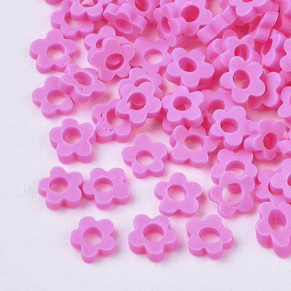 

PandaHall Handmade Polymer Clay Cabochons, Flower, Hot Pink, 4~5x4~5x1.5mm, Hole: 2mm, about 2332pcs/42g Polymer Clay Flower Pink
