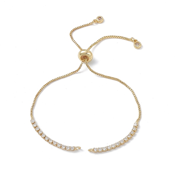 

PandaHall Brass Rhinestone Tennis Slider Bracelet Makings, with Box Chain, Real 18K Gold Plated, 10 inch(25.4cm), Hole: 1.7mm Brass Clear