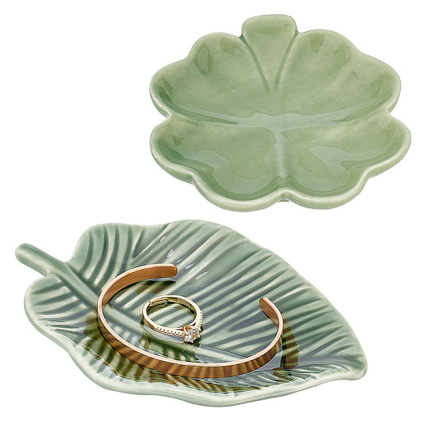 

PandaHall 2Pcs 2 Style Leaf/Clover Pattern Porcelain Jewelry Plate, Storage Tray for Rings, Necklaces, Earring, Mixed Patterns...