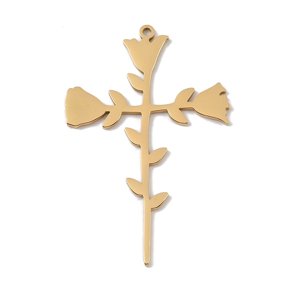 

PandaHall 304 Stainless Steel Pendants, Laser Cut, Rose Cross Charm, Golden, 46x30x1mm, Hole: 1mm 304 Stainless Steel Cross