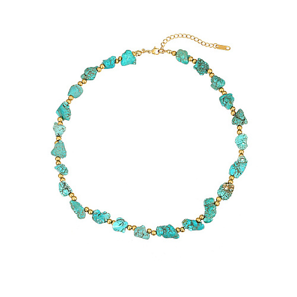 

PandaHall Nuggets Synthetic Turquoise Beaded Necklace for Women, with Stainless Steel Findings, Real 18K Gold Plated, 15.75 inch(40cm)...