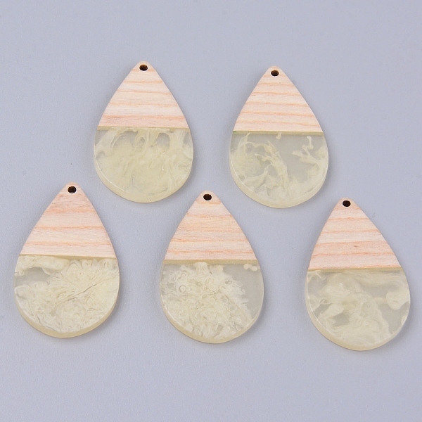 

PandaHall Resin & Wood Pendants, Two Tone, Teardrop, Pale Goldenrod, 39x23.5x2~3mm, Hole: 1.8mm Resin+Wood Teardrop