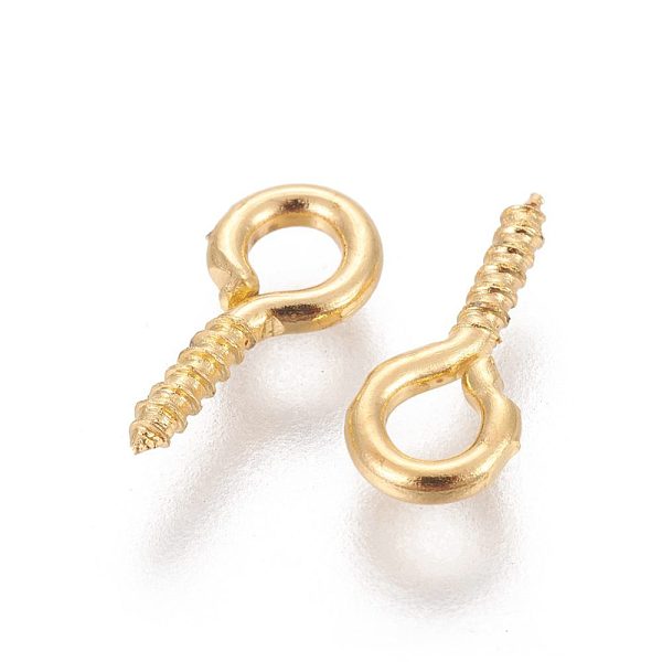 

PandaHall Screw Eye Pin Peg Bails, For Half Drilled Beads, Iron, Upeye, Golden, about 10mm long, 5mm wide, 1.2mm thick, hole: 2.8mm Iron