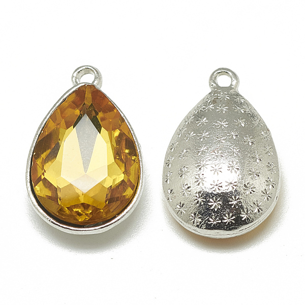 

PandaHall Alloy Glass Charms, Faceted, teardrop, Platinum, Gold, 14.5x9x5mm, Hole: 1.5mm Alloy+Glass Teardrop Gold