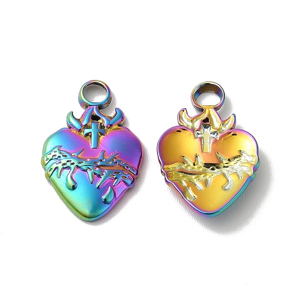 

PandaHall Ion Plating(IP) 304 Stainless Steel Pendant, Heart Charm, Rainbow Color, 17x11x2.5mm, Hole: 2.5mm 304 Stainless Steel Heart