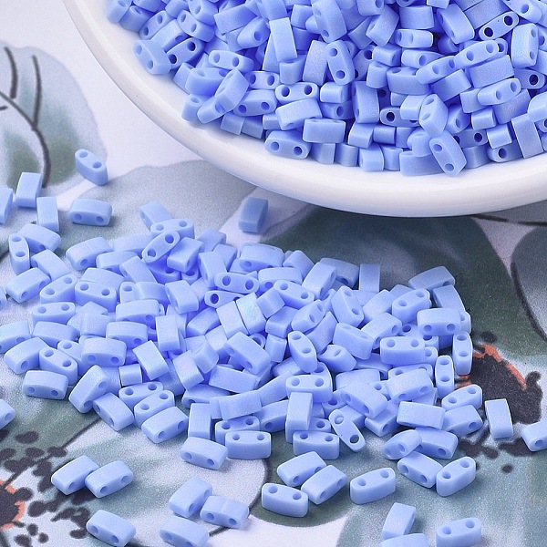 

PandaHall MIYUKI Half TILA Beads, Japanese Seed Beads, 2 Hole, (HTL494FR) Matte Opaque Light Periwinkle AB, 5x2.3x1.9mm, Hole: 0.8mm, about..., Blue