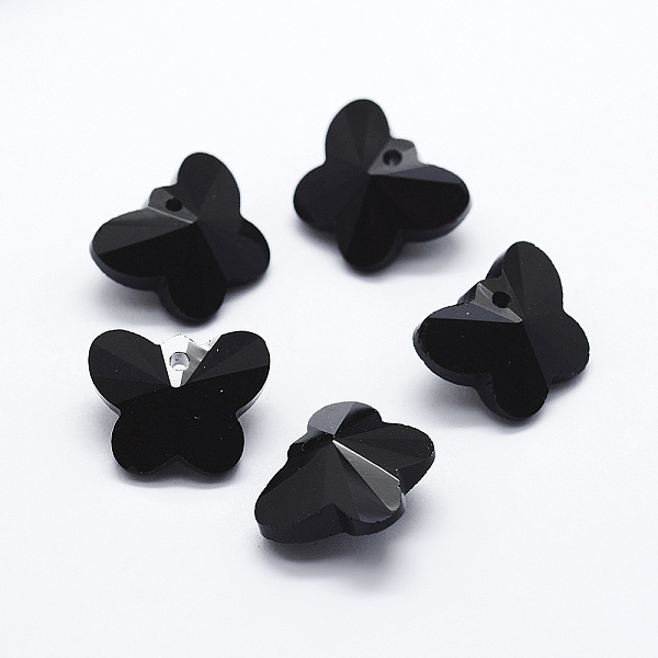 

PandaHall Transparent Glass Pendants, Faceted, Butterfly Charms, Black, 12x15x8mm, Hole: 1.5mm Glass Butterfly Black